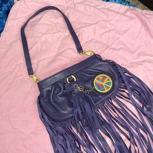 Lk New Tarina Tarantino peace sign Collectors bag purse leather fringe purple